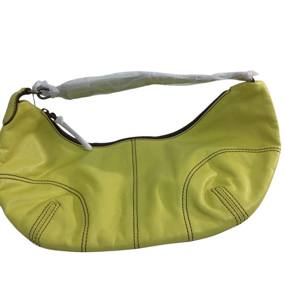 Free People Real World Leather Clutch Shoulder Bag Color Chartreuse Yellow Green